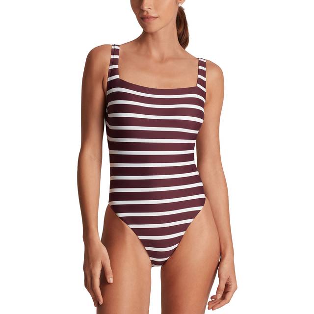 Ralph Lauren Lago Stripe Swimsuit, Red Claret/Multi