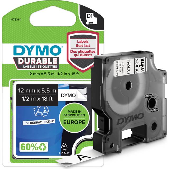 Dymo Tape D1 Extra Strong 12mmx5,5m bl/white 1978364