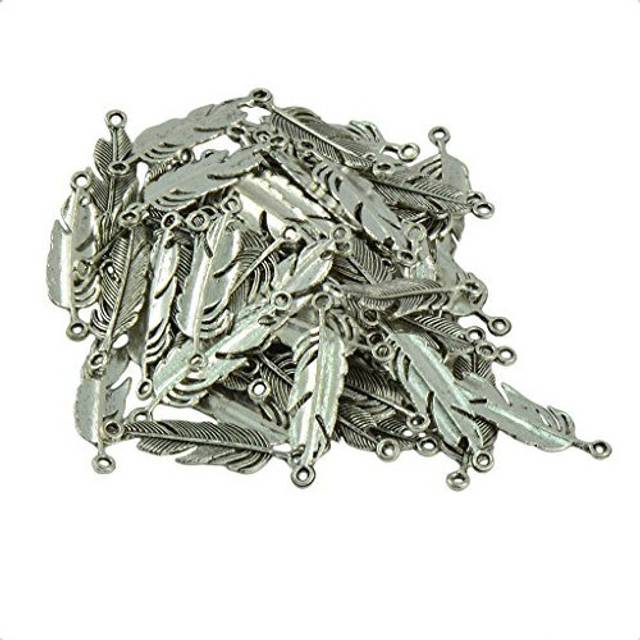 Sharplace 100 Pieces Vintage Tibetan Silver Feather Shape Connector Charms Pendant DIY Making Findings Crafts
