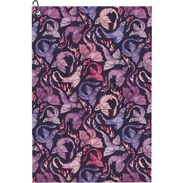 (Dragon Fire Dark Pink Purple_7773) Golf Towel Funny Printed Cristmas Gift for Men Women Husband Dad Mom Birthday Golfers Fan