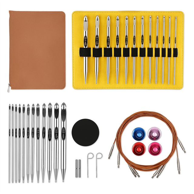 Tunisian Crochet Hooks Set with Cable 6-Inch Aluminum Interchangeable 3mm-10mm Long
