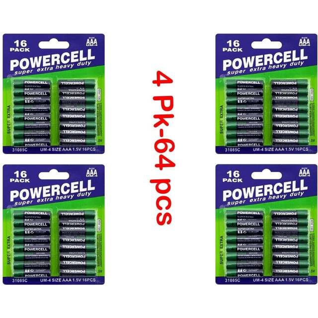 (AA Battery, 4Pk-64 Pcs) 16 X Power cell AA &AAA Battery 1.5V Heavy Duty Batteries Value Pack Zinc 32/48