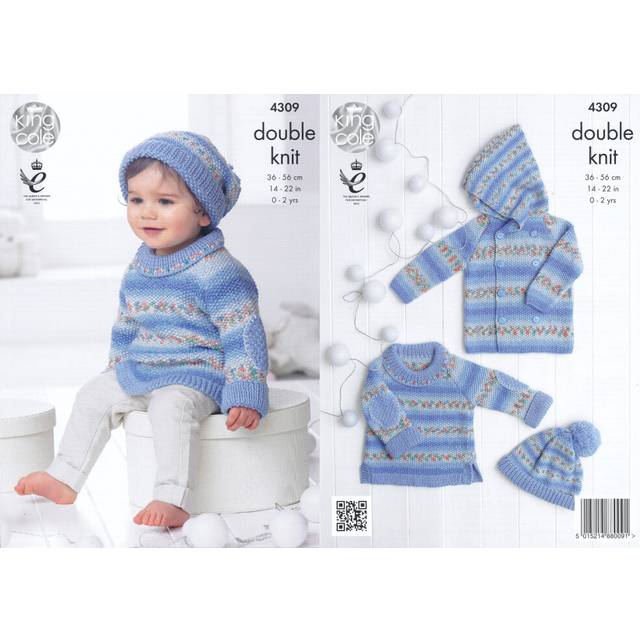 King Cole 4309 DK Knitting Pattern Baby Sweater Jacket & Hat
