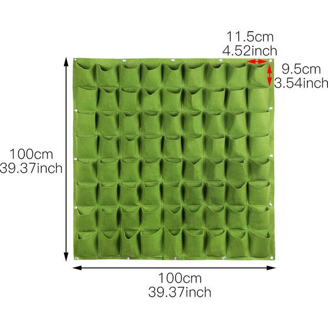 (72 grid green) Wall Hanging Plant Growing Kits Bags 24 Size Pockets Green Bag Planter