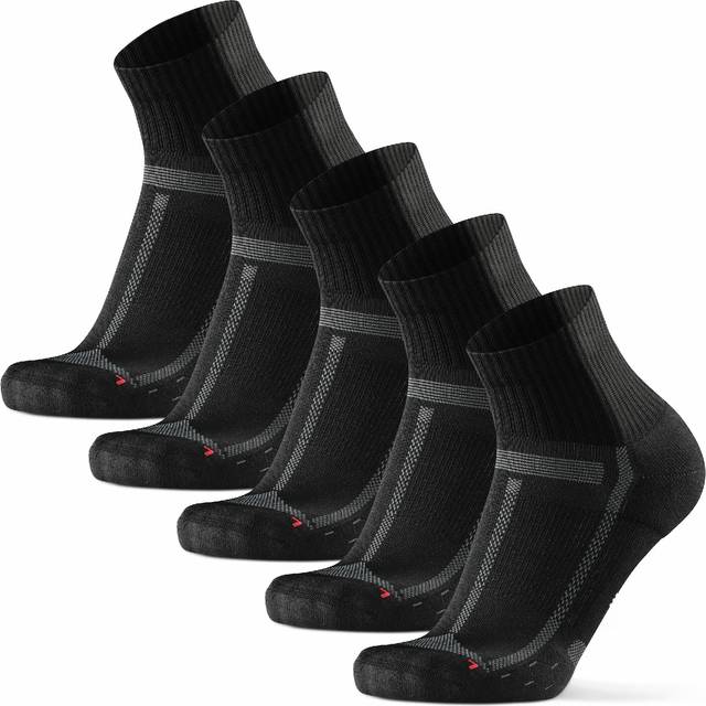 DANISH ENDURANCE Cushioned Running Socks for Long Distances  Quarter Length  Anti-Blister for Men & Women  3 and 5 Pack  Black/Grey 5-pack  Medium