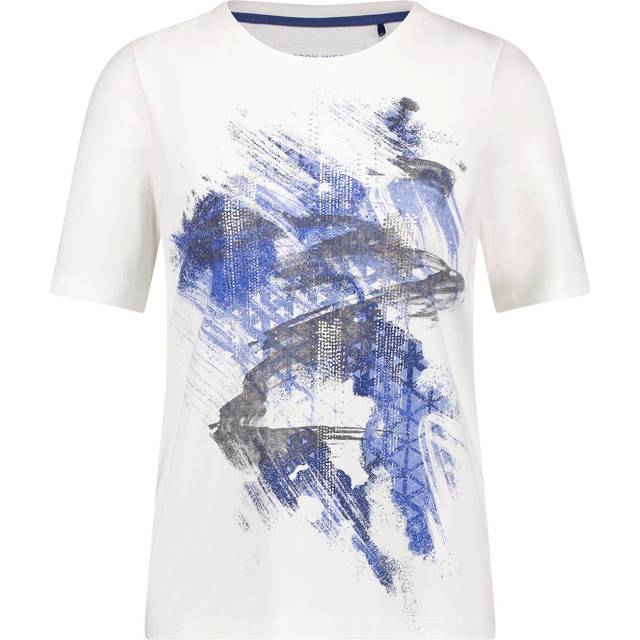 Gerry Weber Tshirt 1/2 Sleeve Dam Kortärmade T-shirts Stl. 40 - Från Magasin - Off White/blue Placem.Foil (40)