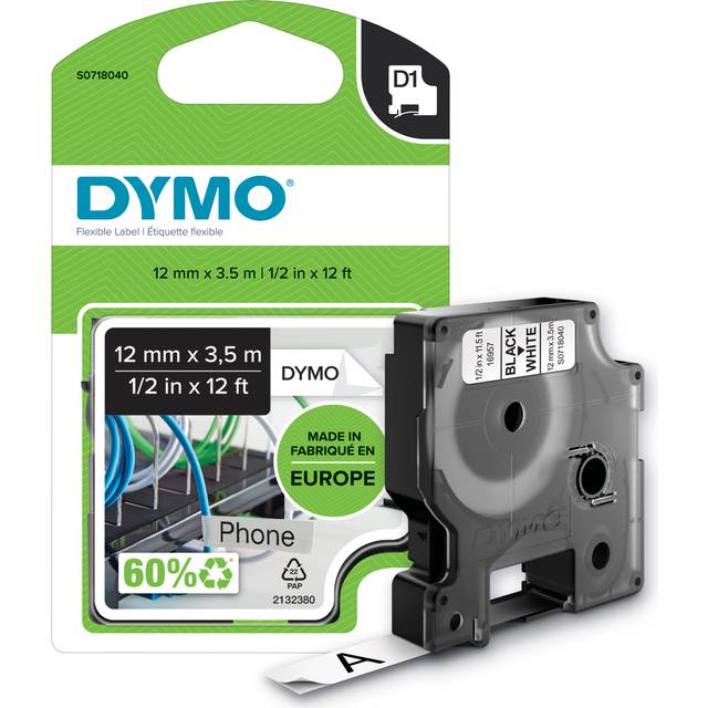 Dymo Tape D1 12mmx3,5m perm nylon black/white S0718040