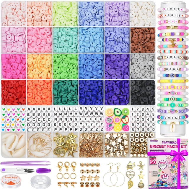 Gionlion 6000 Clay Beads Bracelet Making Kit, Friendship Bracelet Kits Preppy Beads for Jewellery Making, Flat Heishi Beads for Bracelet Arts and