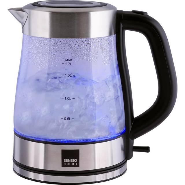 Sensio home electric cordless glass kettle 1.7l quiet fast boil with 3000w rapid
