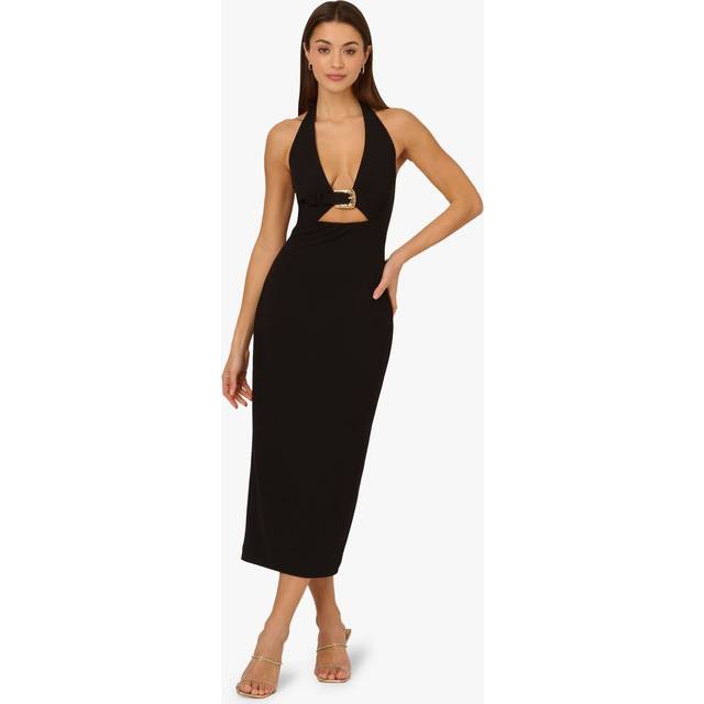 Halter Buckle Detail Midi Dress In Black - 8