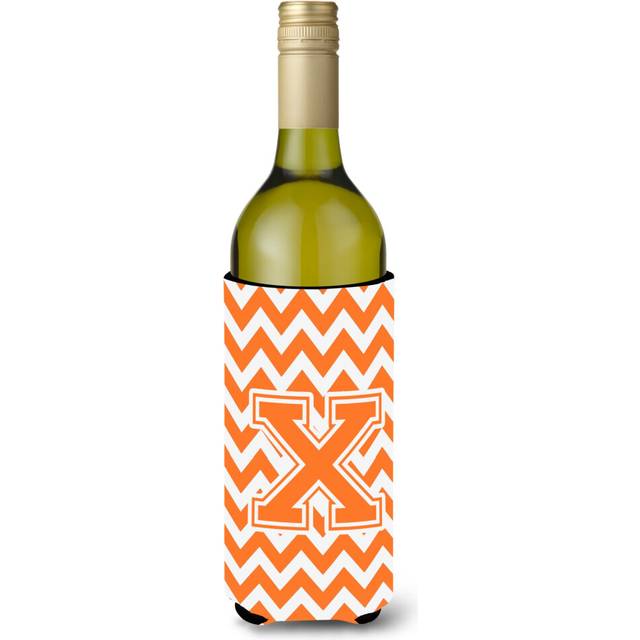 Letter X Chevron Orange and White Wine Bottle Beverage Insulator Hugger CJ1046-XLITERK