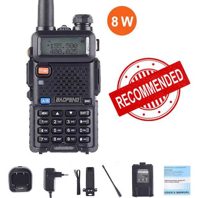 (Package 1) Real 8W UV-5R Walkie Talkie UV 5R High Power Amateur Ham CB Radio Station UV5R 8W  Dual Band Transceiver