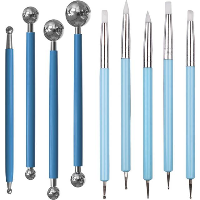 9PCS Dotting Tools, Silicone Clay Sculpting Tool, Ceramic Clay Ball Stylus Dot Painting Tools, Pottery Embossing Tool