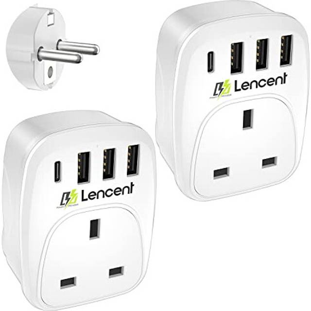 2 Packs UK to EU Euro Europe Plug Adapter, Grounded European Travel Adapter with 3 USB Ports and 1 Type C Port for Germany Spain France Portugal