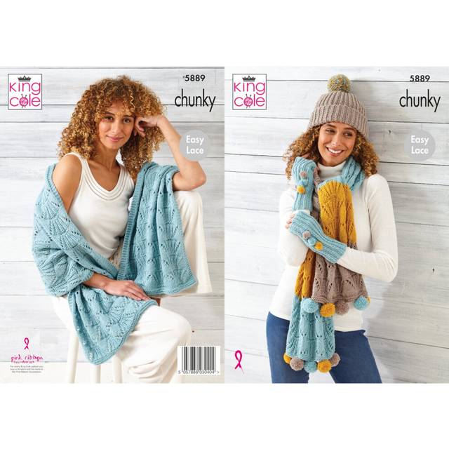 King Cole 5889 Chunky Knitting Pattern Ladies Wrap Scarf Hand Warmers