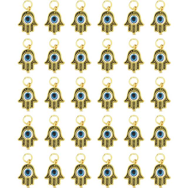JIALEEY Hamsa Hand Charms 30PCS Antique Golden 'Evil Eye' Charms for Jewelry Making Findings DIY Necklace Bracelet