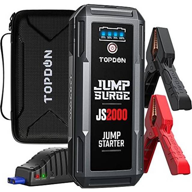 TOPDON JS2000 Car Jump Starter, 2000Amp/16000mAh Portable Car Starter for 8L Gas and 6L Diesel Engines,12V Lithium Car Battery Booster Pack with