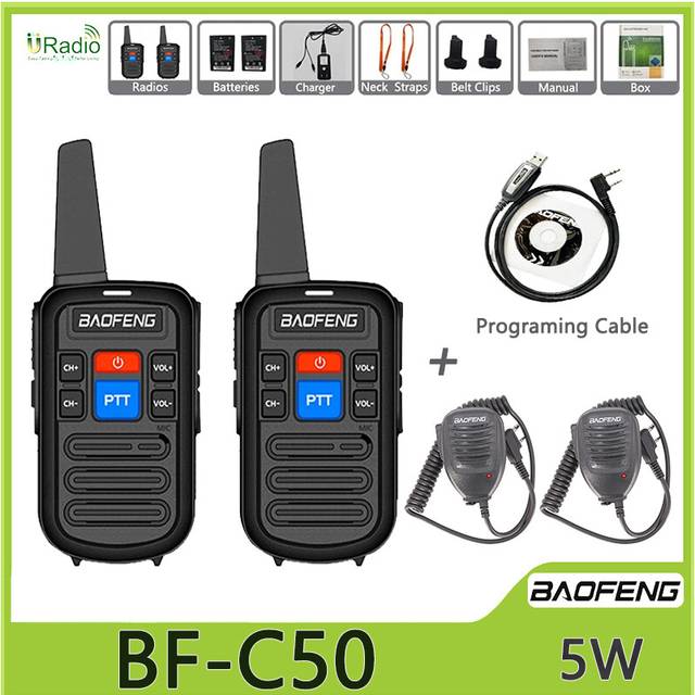 (2PCS-Mic-Program.) BF-C50 Mini Walkie Talkie UHF Dual PTT 5W Kids Woki Toki Type-C Charger Child Intercom HF Transceiver