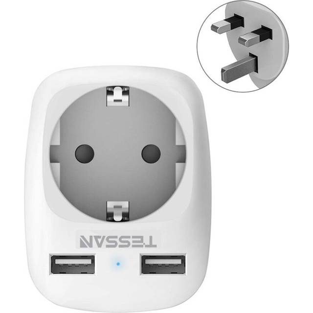 (gray, 1 Outlets & 2 USB Ports) Tessan Uk Plug Adapter England Travel Adapter With 2 Usb (2.4a), 2 Pin Europe To 3 Pin Uk For Ireland Scotland British