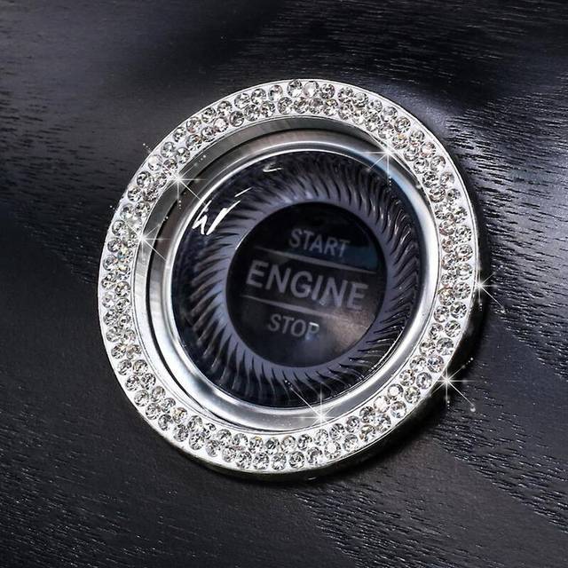 (White) One Car Key Start Button Decoration Ring Diamond Rhinestone Circle Engine