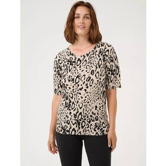KAFFE Liz Leopard Print Short Sleeve Jumper, Black Leopard