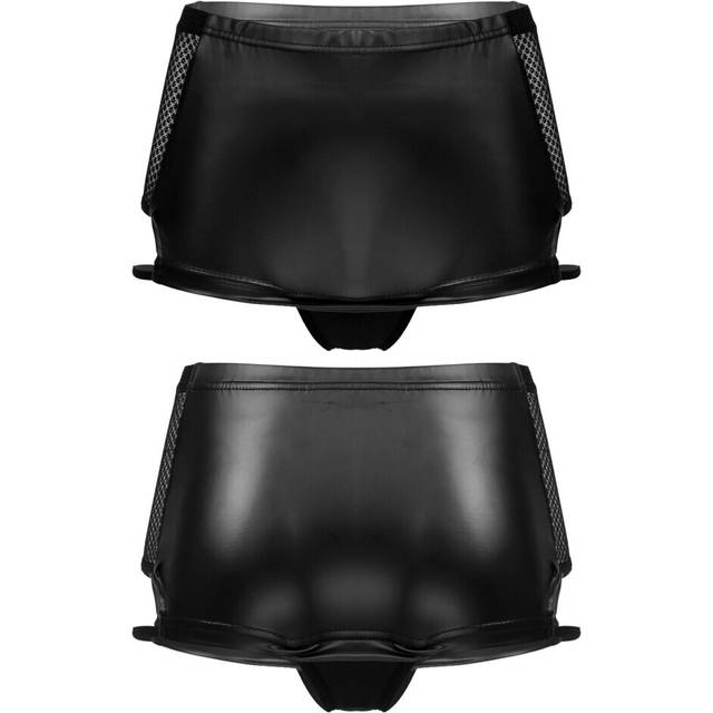 Womens Sexy Skirt Wetlook Cutout PU Leather Mini Skirt Low Waist Patchwork Pencil Skirts Pole Dance Nightclub Stage Show Costume
