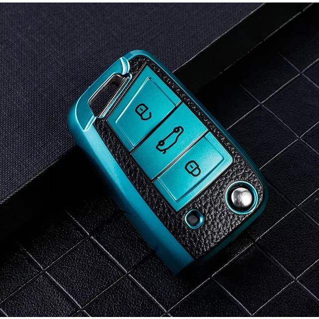 (green) For Volkswagen VW Polo Golf 7 MK7 Tiguan for Skoda Octavia Kodiaq Karoq for Seat Ateca Car Key Case Cover Bag Keychain Protector
