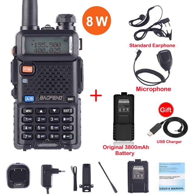 (Package 19) Real 8W UV-5R Walkie Talkie UV 5R High Power Amateur Ham CB Radio Station UV5R 8W  Dual Band Transceiver