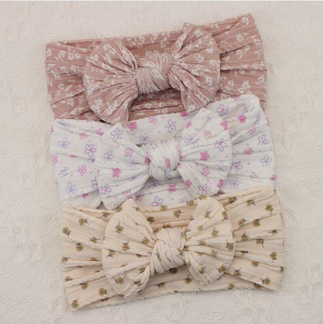 (C9) 3Pcs Knit Bows Baby Headbands Lot Newborn Baby Girl Headband Set Elastic Nylon Children Turban Kids infant Baby Hair Accessories