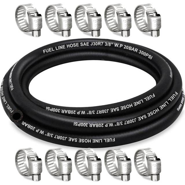 HOUSUN Fuel Line 3/8 Inch ID  Fuel Hose 10FT  J30R7 Fuel Line Hose NBR with 10 Clamps.