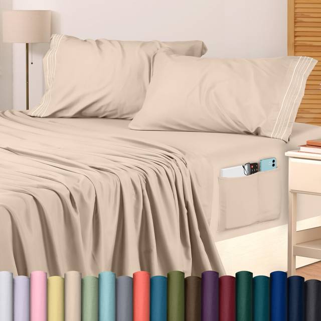 Utopia Bedding Full Size Sheet Set - Soft Microfiber 4 Piece Hotel Luxury Bed Sheets with Deep Pockets - Embroidered Pillow Cases - Side Storage Pocke