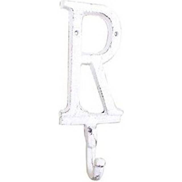 "Hampton Nautical Whitewashed Cast Iron Letter R Alphabet Wall Hook 6"""""""" - Home Wall Decor - Decor"