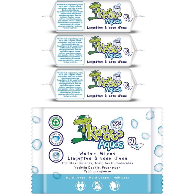 Aquas 99 Percent Water Based Flushable Moist Toilet Tissues, 4 x 60 Wipes (Total 240 wipes), Biodegradable, Plastic Free, Toilet Training Wet Toilet