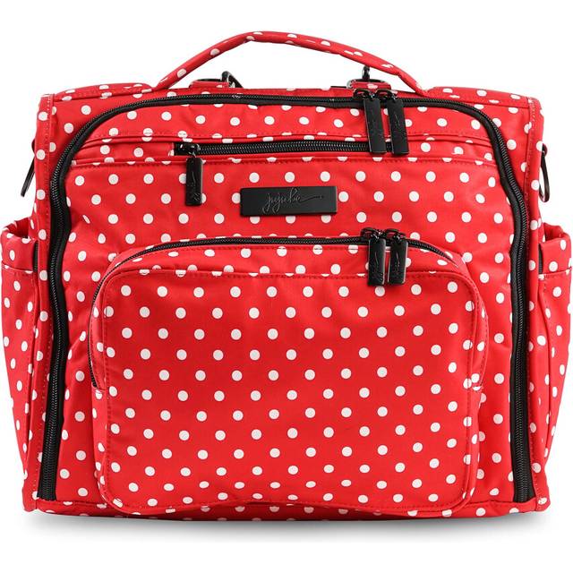 JuJuBe B.F.F Multi-Functional Convertible Diaper Backpack/Messenger Bag  Onyx Collection - Black Ruby - Red/White Polka Dots