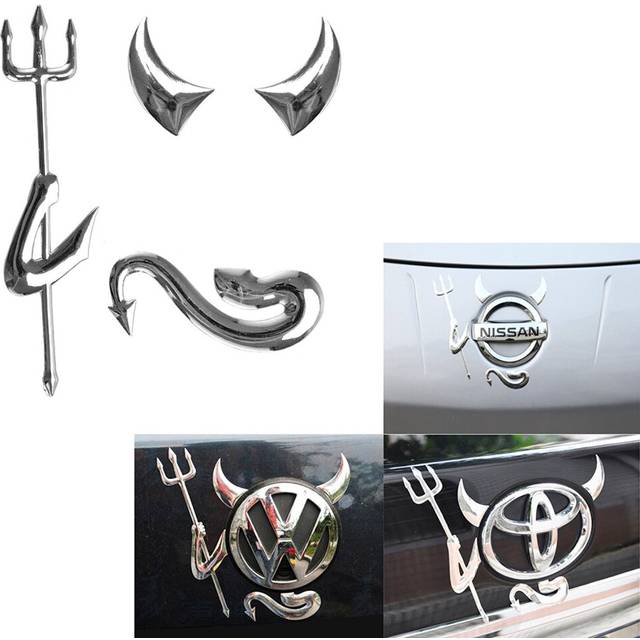 Xotic Tech Cute 3D PVC Devil Style Demon Sticker  Auto Car Emblem Decal Decoration Waterproof Self-Adhesive Car Logo Sticker Universal Fit (Silver)