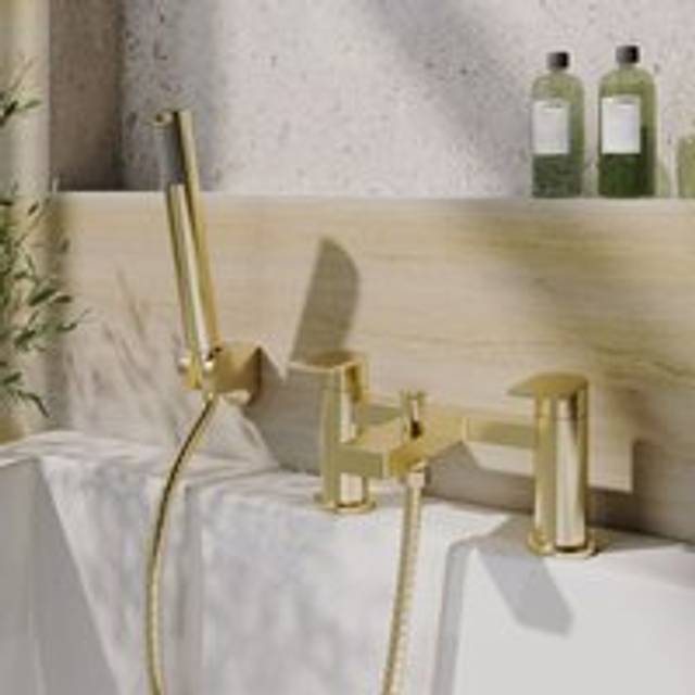 Contemporary Bath Shower Mixer Tap with Shower Kit - Brushed Brass - Balterley