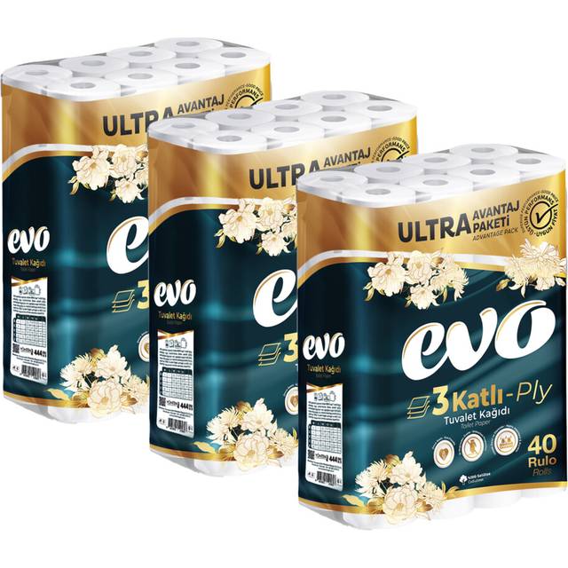 Evo 120 Luxury 3-Ply Toilet Rolls Quilted Soft Tissue Paper Bulk Pack