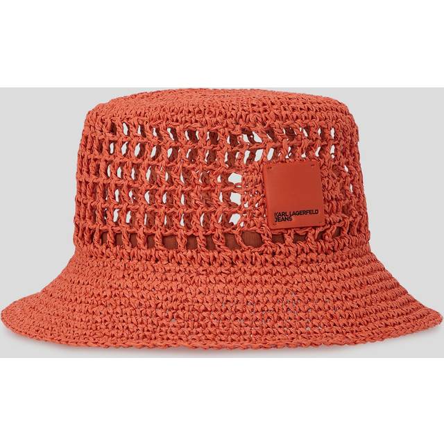 Karl Lagerfeld, Box Logo Raffia Bucket Hat, Woman, Poinciana, Size: One size