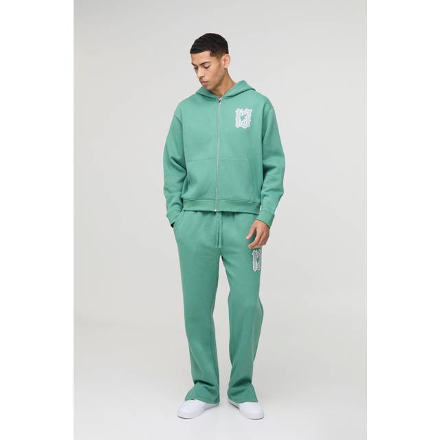 Oversized Boxy 13 Print Zip Through Tracksuit - Green - M