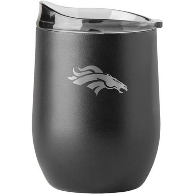 Logo Brands 610-S16PB-BLK-9 Denver Broncos 16 oz Black Etched Powder Coat Curved Beverage
