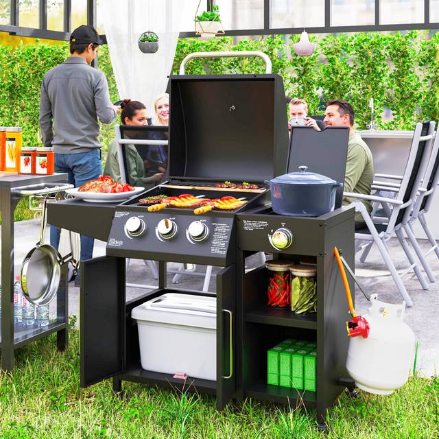 Alfresco 9.5 kW Gas Barbecue with 3 Plus 1 Burner, Storage Cabinet and Shelves, none