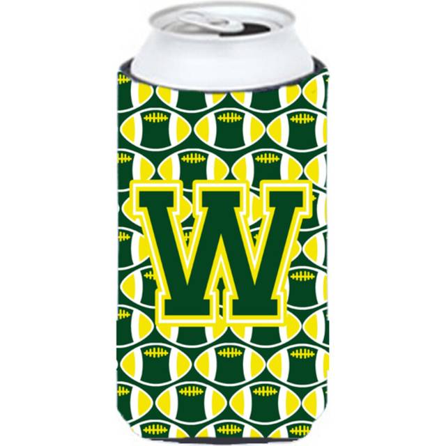 Letter W Football Green and Yellow Tall Boy Beverage Insulator Hugger CJ1075-WTBC