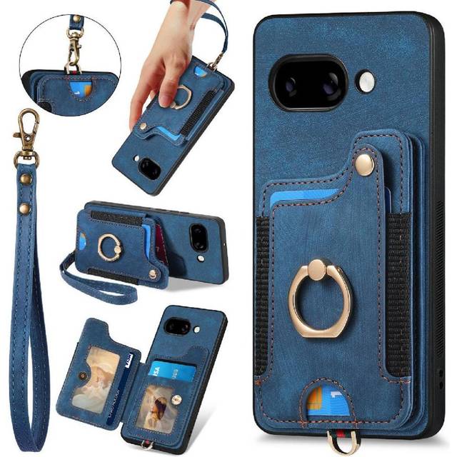(Blue) Case for Google Pixel 9a Ring Holder Gift Rfid Blocking Car Mount Magnetic Wrist Strap