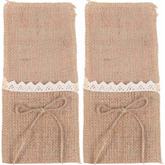 40PCS Country Wedding Table Silverware Holder Natural Burlap Cutlery Pockets Fork Pockets Rustic Wedding Decoration