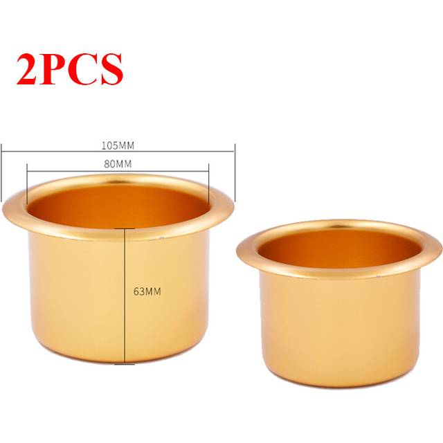 (Gold) 2 PCS Aluminum Alloy Car Interior Cup Drink Bottle Holder Storage Can