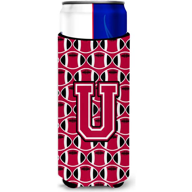 Letter U Football Crimson and White Ultra Beverage Insulators for slim cans CJ1079-UMUK