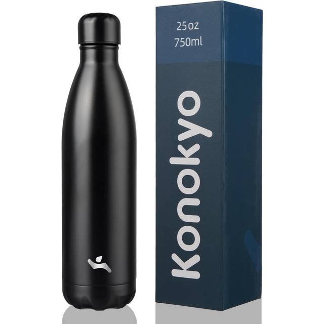 Konokyo Insulated Water Bottles 25 oz Double Wall Stainless Steel Vacumm Metal Flask for Sports Travel Midnight Black