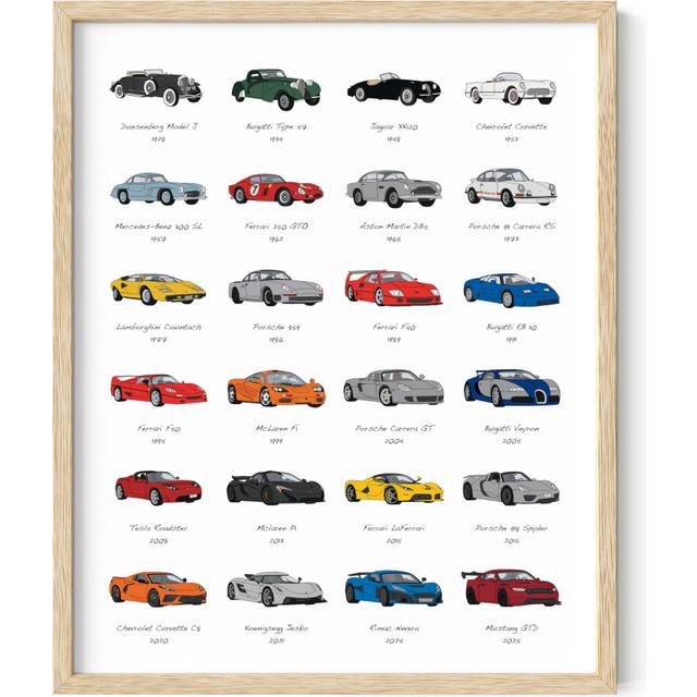 HAUS AND HUES Race Car Poster - Super Car Poster - Made in The USA - Beige Frame 16x20