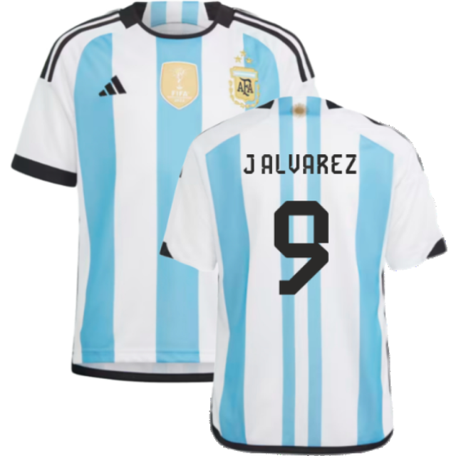 Argentina 2022 World Cup Winners Home Shirt - Kids (J ALVAREZ 9) Blue 11-12 Polyester Julian Alvarez Made By: Adidas