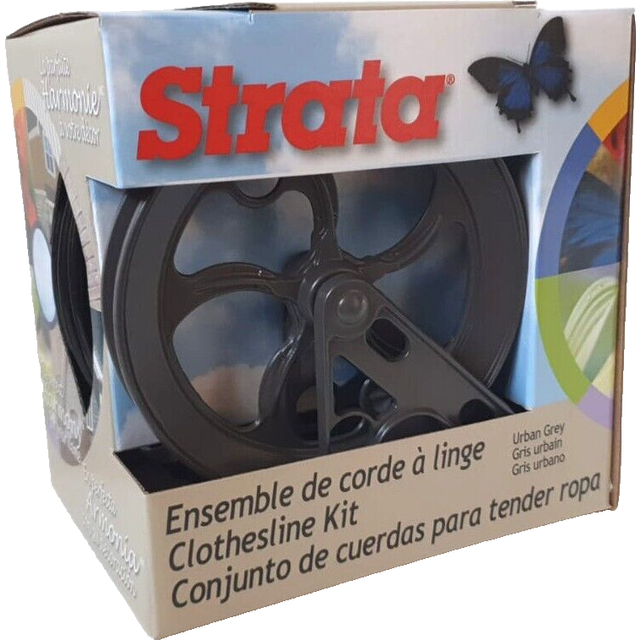 "Strata Urban Grey Harmony Clothesline Outdoor Heavy Duty Kit - 150 Feet Galvanized Wire PVC Coating  6.5"""" Clothesline Pulley 2pcs  Metal Mini Winch T"